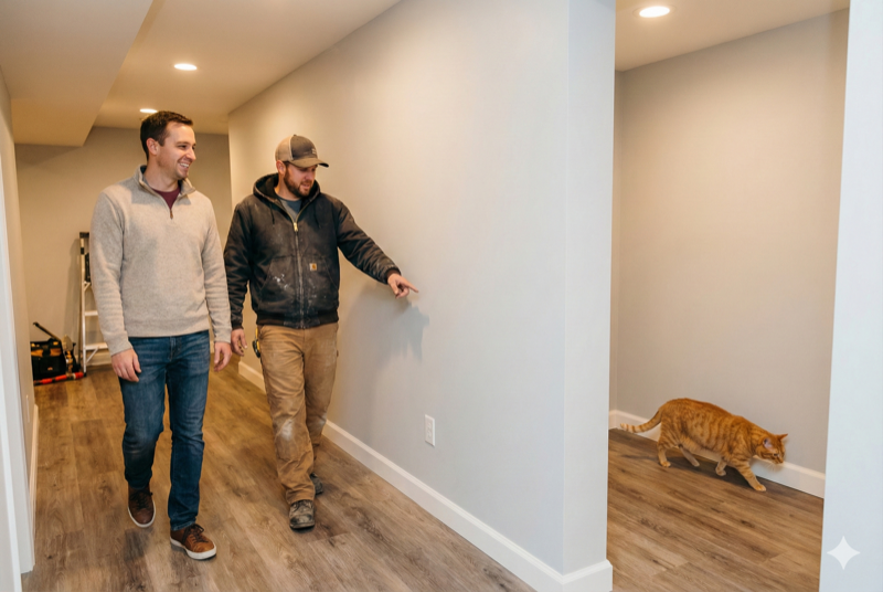 Contractor explaining work to client