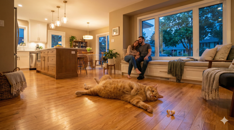 Happy couple in their home